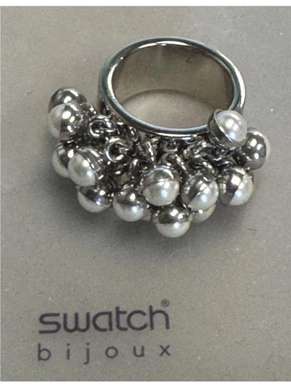 Vintage Y2K Swatch Bijoux "Love Explosion" Pearl Cluster Ring Stainless Steel 7